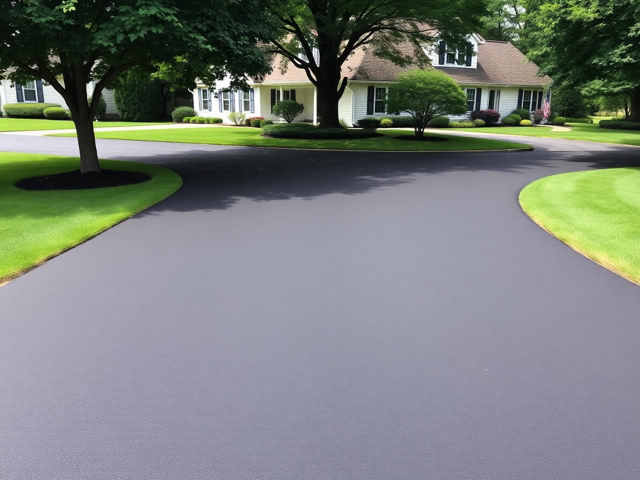 Freshly sealed residential asphalt driveway