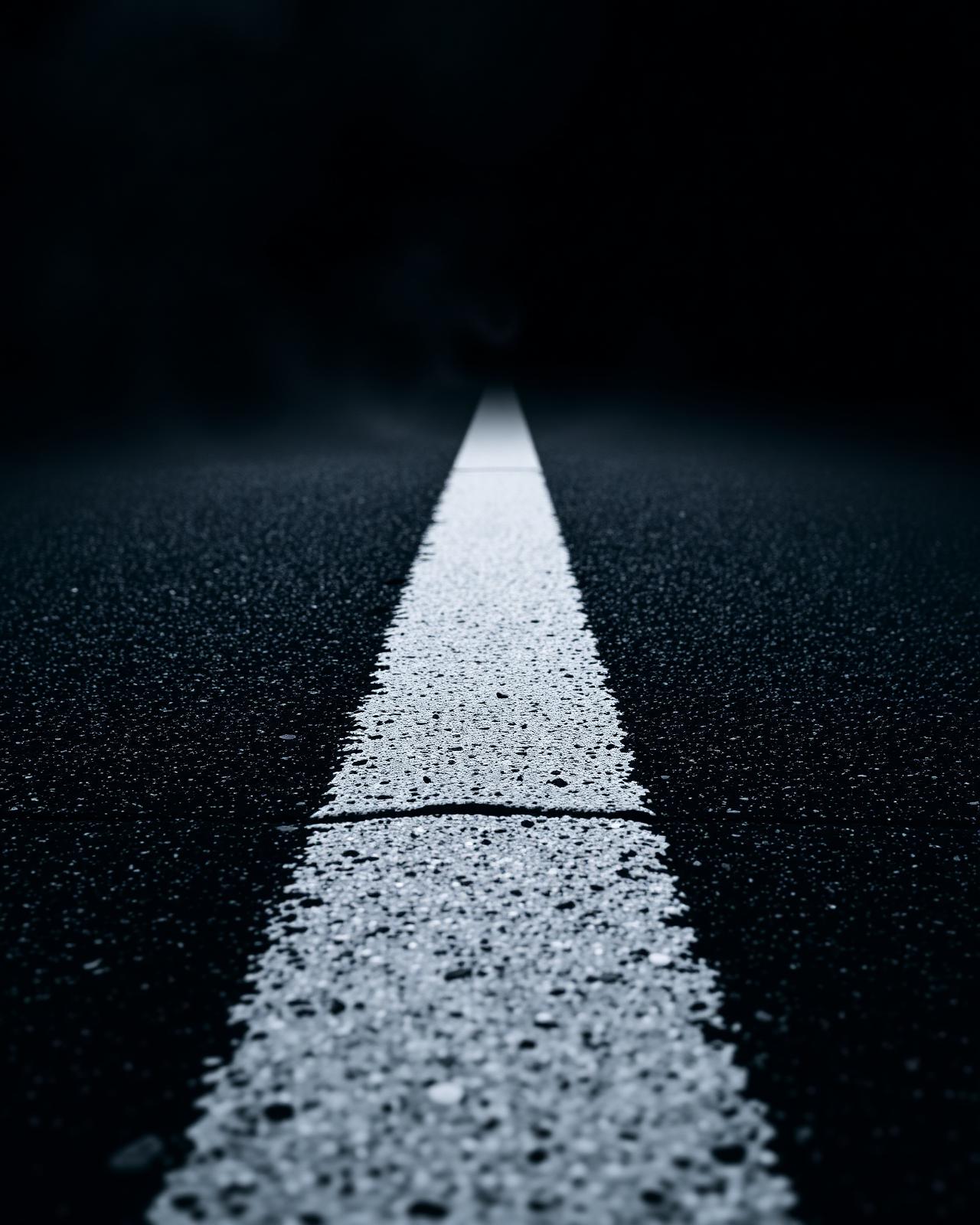 Freshly paved black asphalt road with crisp white line markings